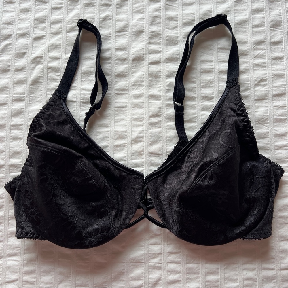 VTG 90s Bali Fitting Tribute Jacquard Unlined Floral Underwire Bra in Black, 34B